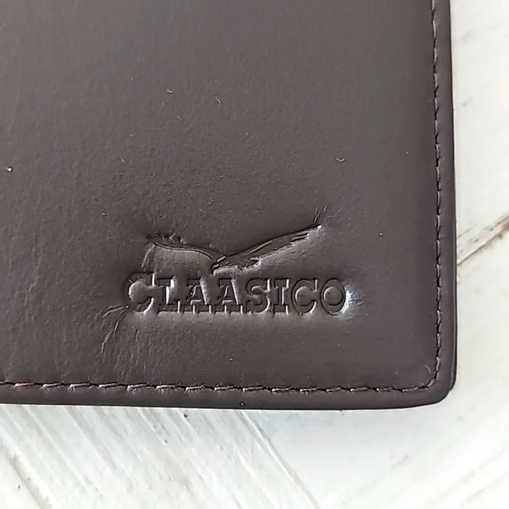Claasico Genuine Leather Slim RFID Wallet For Men Brown Slimfold Billfold (NIB)